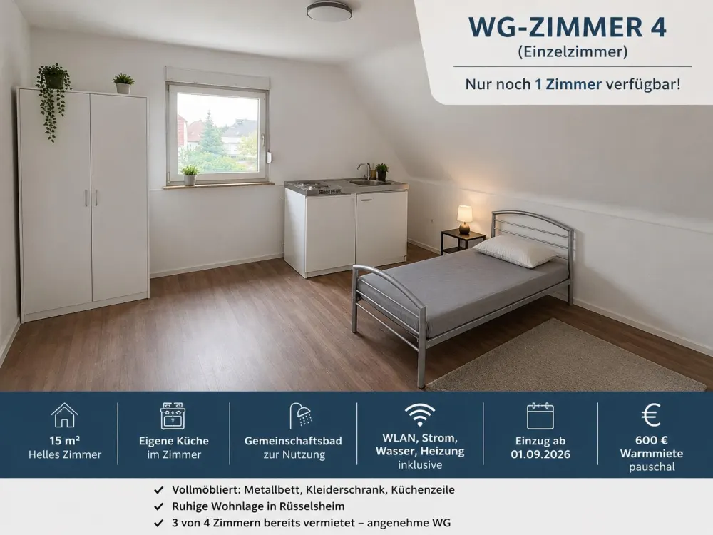 Nur noch 1 Zimmer frei, möbliertes WG-Zimmer