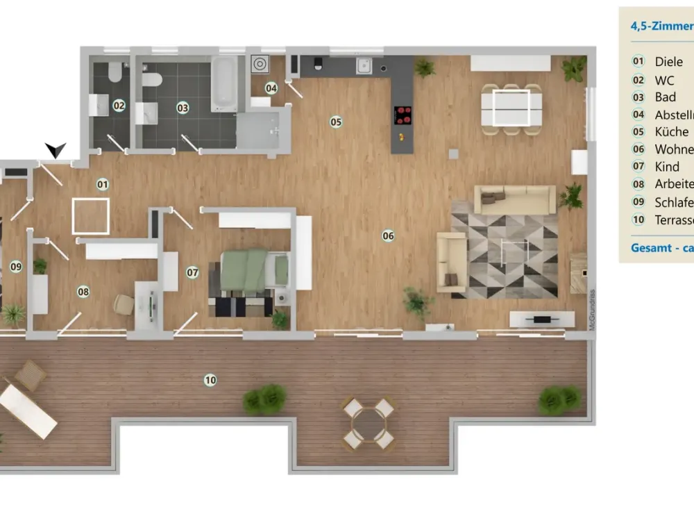 High-quality 4.5-room apartment with large roof terrace in FN city centre