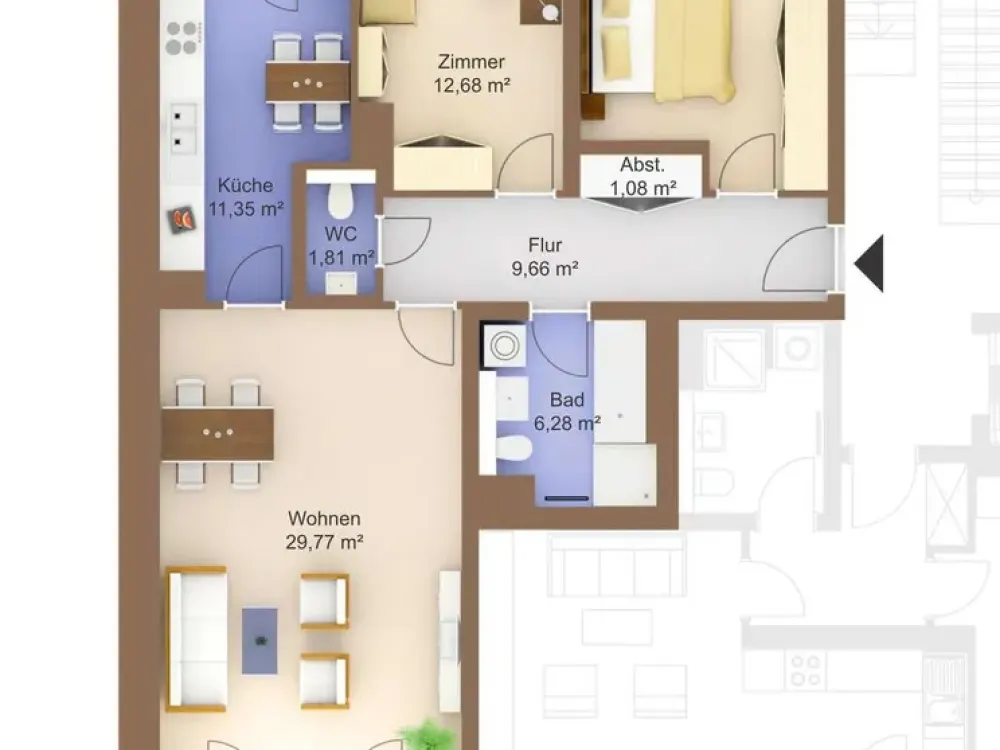 Spacious 3-Room Apartment in Desirable Location at Westhafen with Fitted Kitchen, Balcony & Sunny Loggia