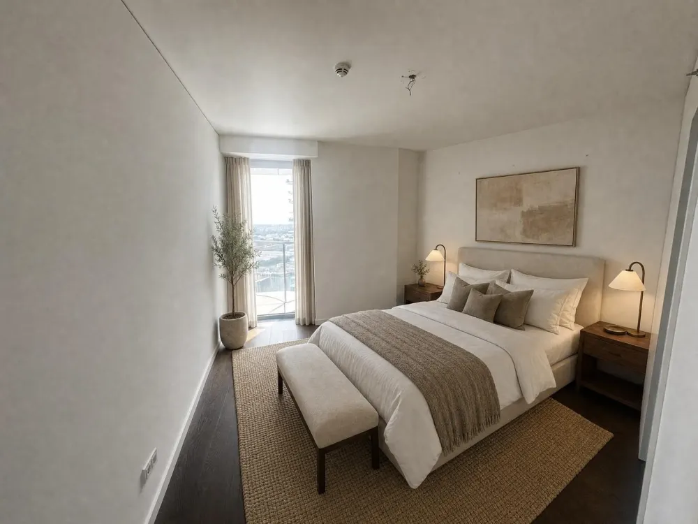 Skyline Living voll möblierte 4-Zimmer-Residenz mit Balkon, Concierge & Stellplatz