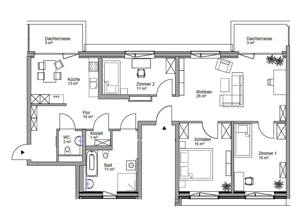ERSTBEZUG! 4-Raumwohnung mit zwei Dachterrassen im Spitzgrund