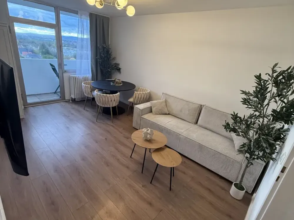 Blick auf Frankfurter Skyline mit Parkplatz