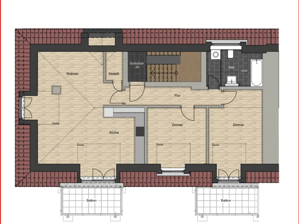 3-Room Apartment in the Attic with View and Two Balconies