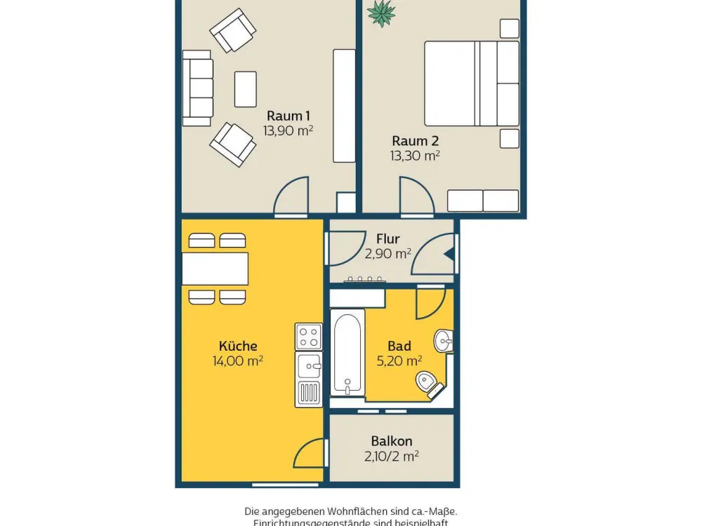 Für die Generation 50plus/2-Raum-Wohnung mit Balkon und Wohnküche