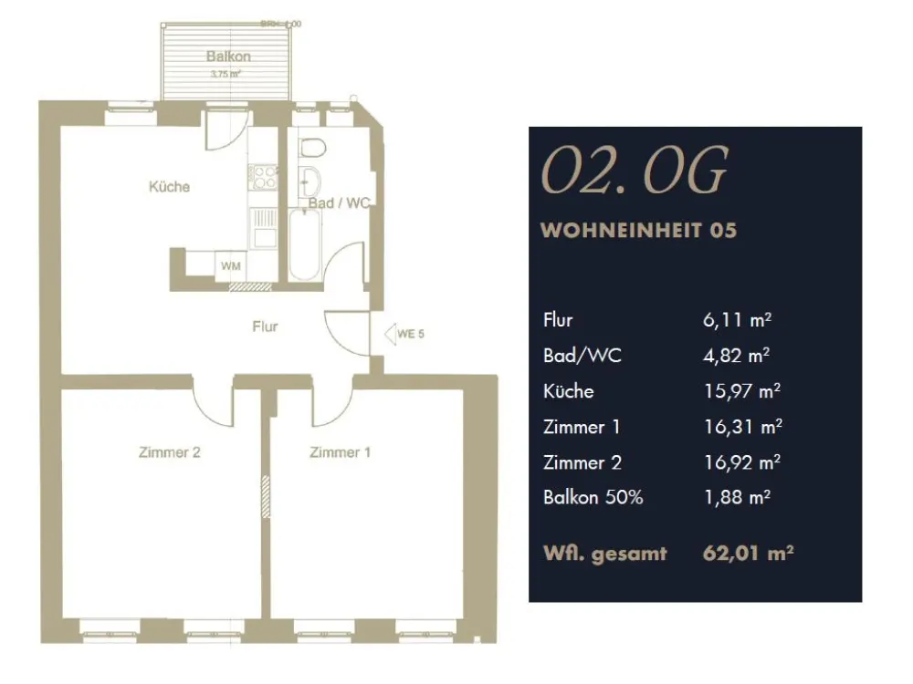 // Ab 01.09.2025 - Einbauküche mit WM - Parkett - Balkon //