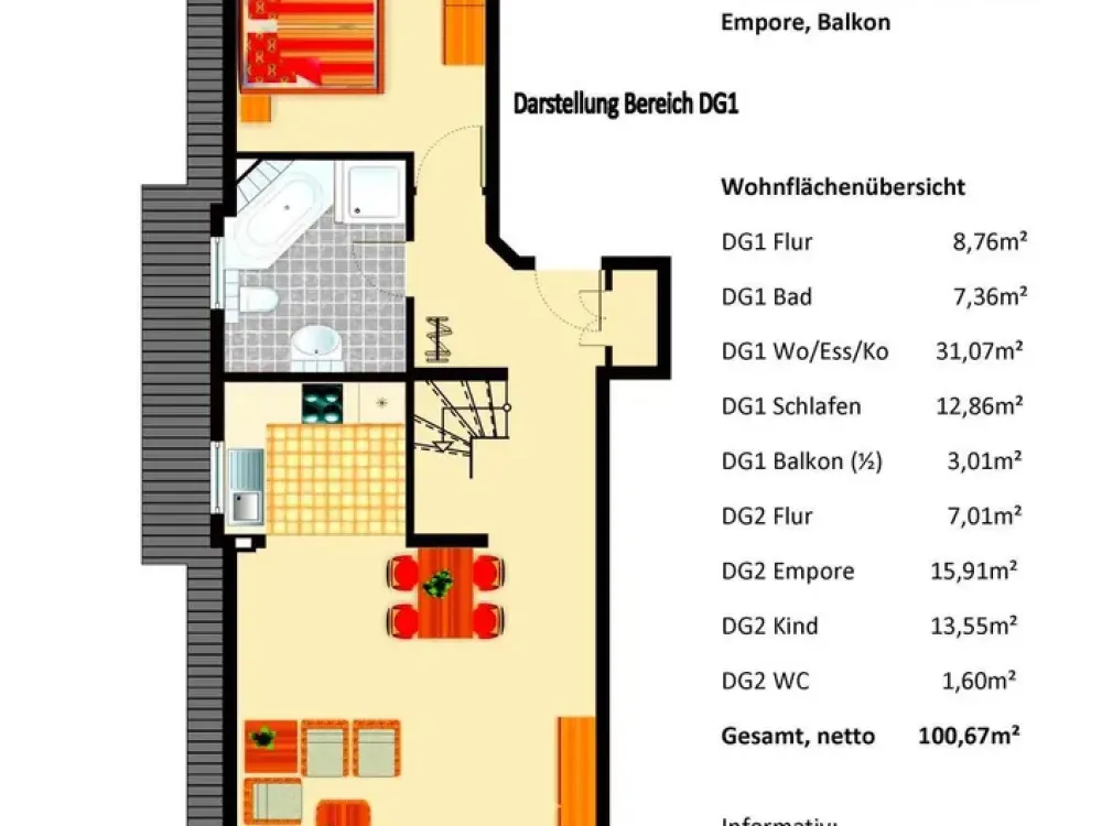 Bright Friendly 3 1/2-Room Attic Maisonette Apartment