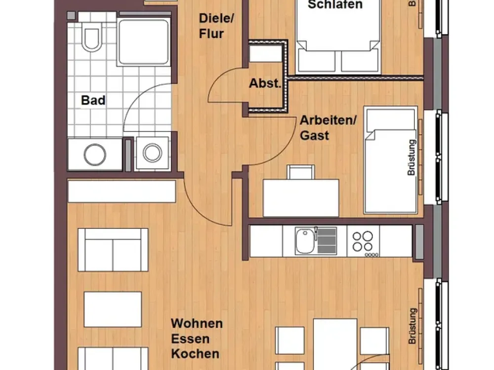 3 Rooms - Poppenbüttel - 58.48 m²