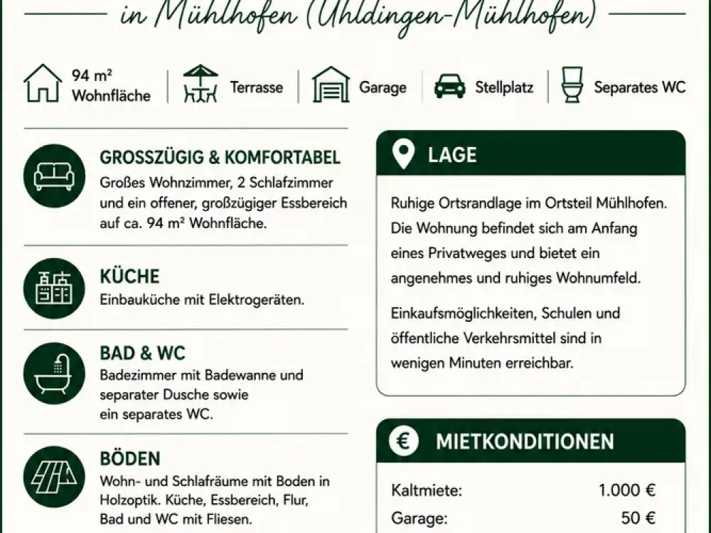 3,5-Zimmer-Erdgeschosswohnung mit Terrasse, Garage & Stellplatz in Mühlhofen