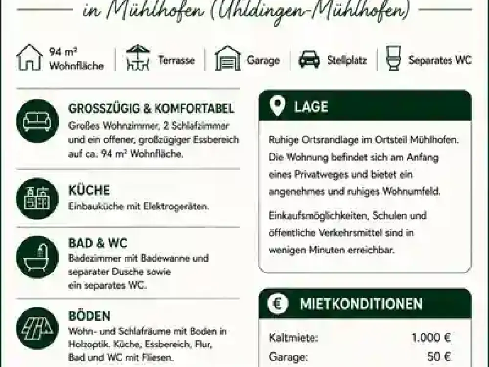 3,5-Zimmer-Erdgeschosswohnung mit Terrasse, Garage & Stellplatz in Mühlhofen