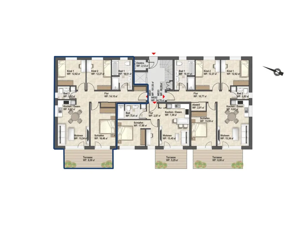 Modern First Occupancy with Terrace, Spacious 4-Room Apartment on the Ground Floor
