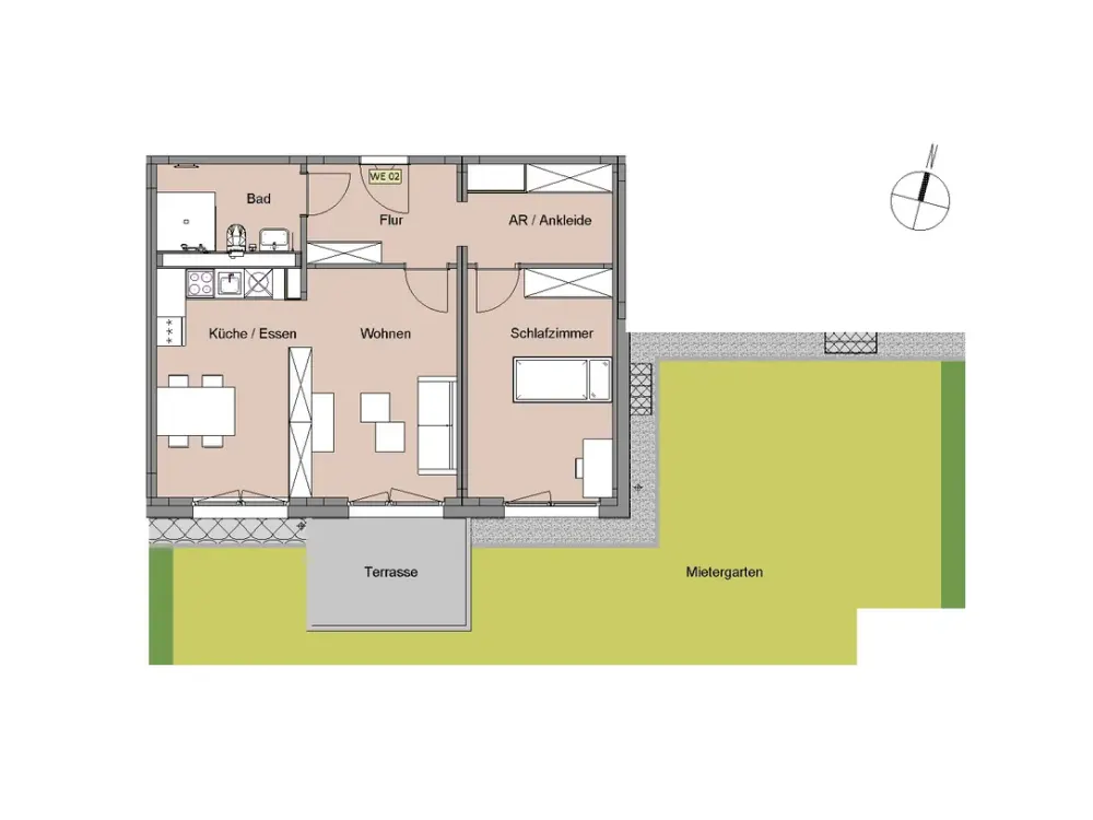 Barrier-free new-build apartment with garden and dressing room