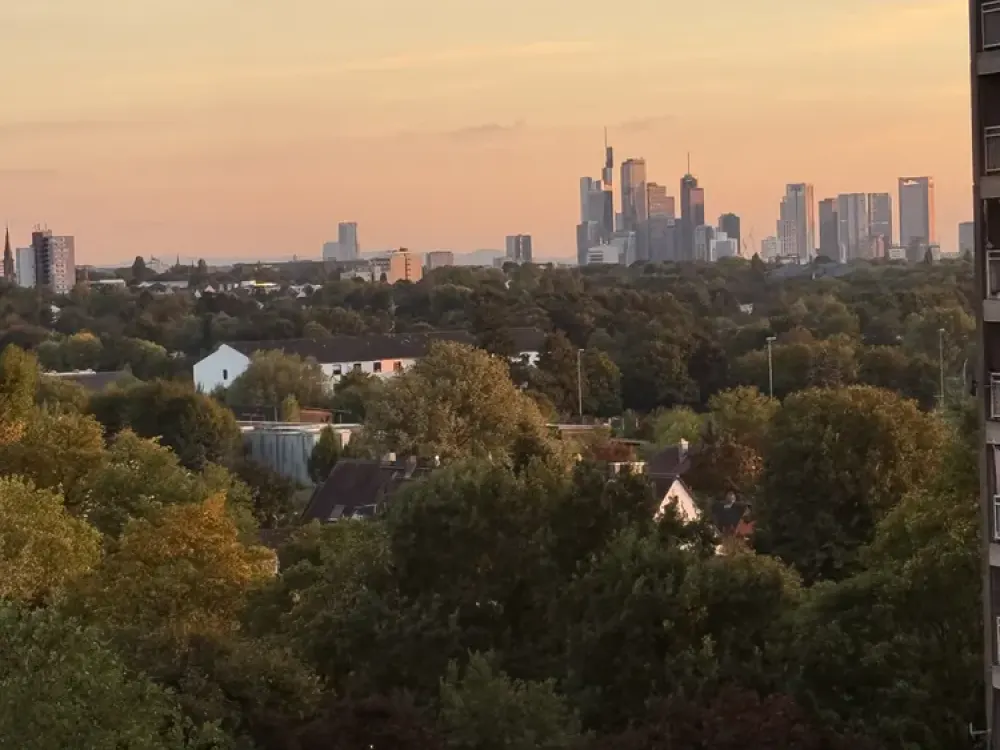 Blick auf Frankfurter Skyline mit Parkplatz