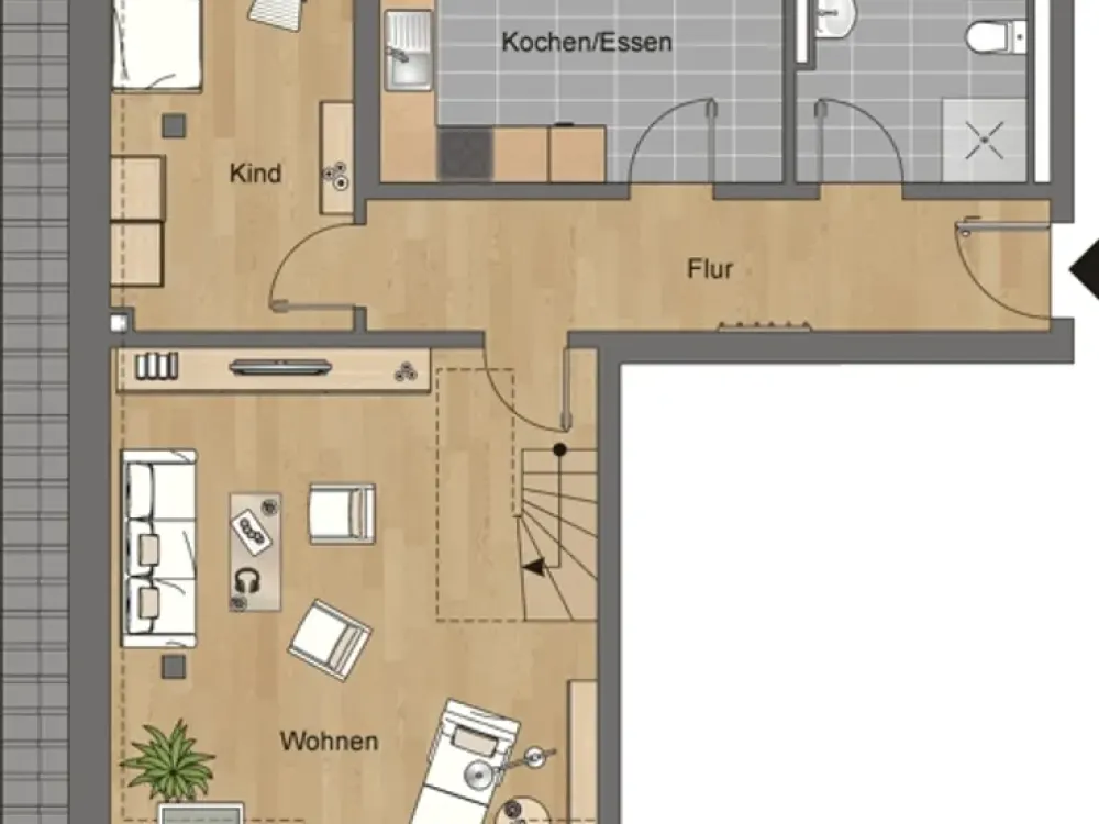 السكن في كليينستريهلن | 2 حمامات | تدفئة أرضية | شرفة على السطح | معرض | موقف سيارات تحت الأرض