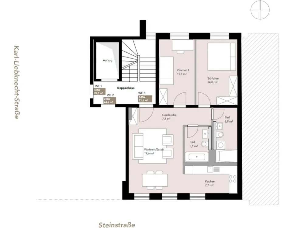 *NEUBAU* TYP 3-Zimmer-Wohnung | 1. - 6.OG | 73 - 91 m² | Aufzug | Keller | Fahrradraum *Südvorstadt
