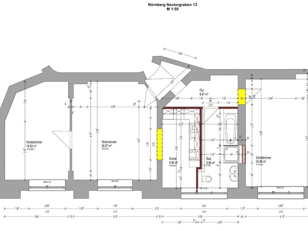 Möblierte Wohnung in der Nürnberger Innenstadt - 98m2 3 Zim.