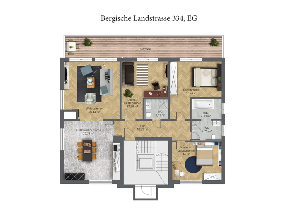 Schöne, geräumige vier Zimmer Wohnung mit dem Garten in Düsseldorf, Ludenberg