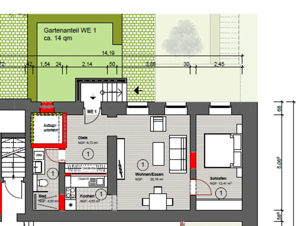 *Zentrum Süd* 2-RW im Souterrain m. Gartenanteil, Fußbodenheizung**WE01**