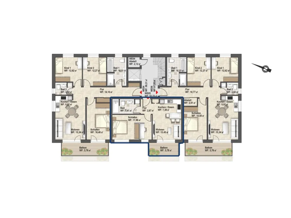 Open 2-Room Apartment in First Occupancy, Spacious & with Balcony