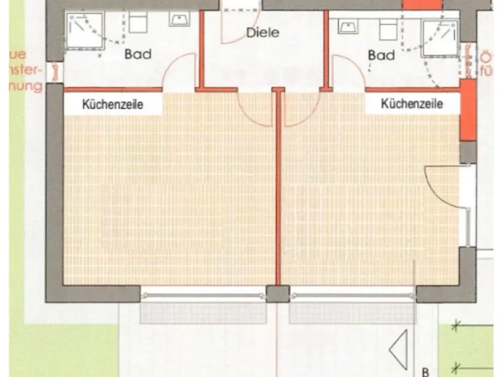 Helles Apartment mit Küche, Fensterbad und Blick ins Grüne / Sunny apartment with kitchen
