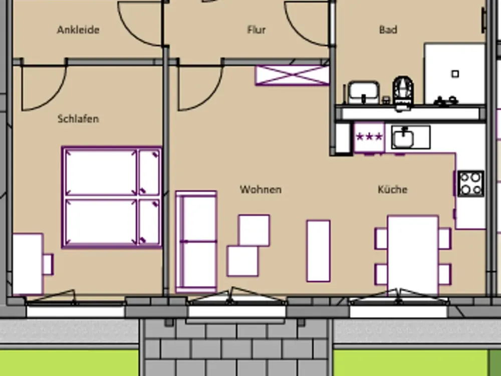 Attractive 2-Room Apartment with Dressing Room and Rental Garden