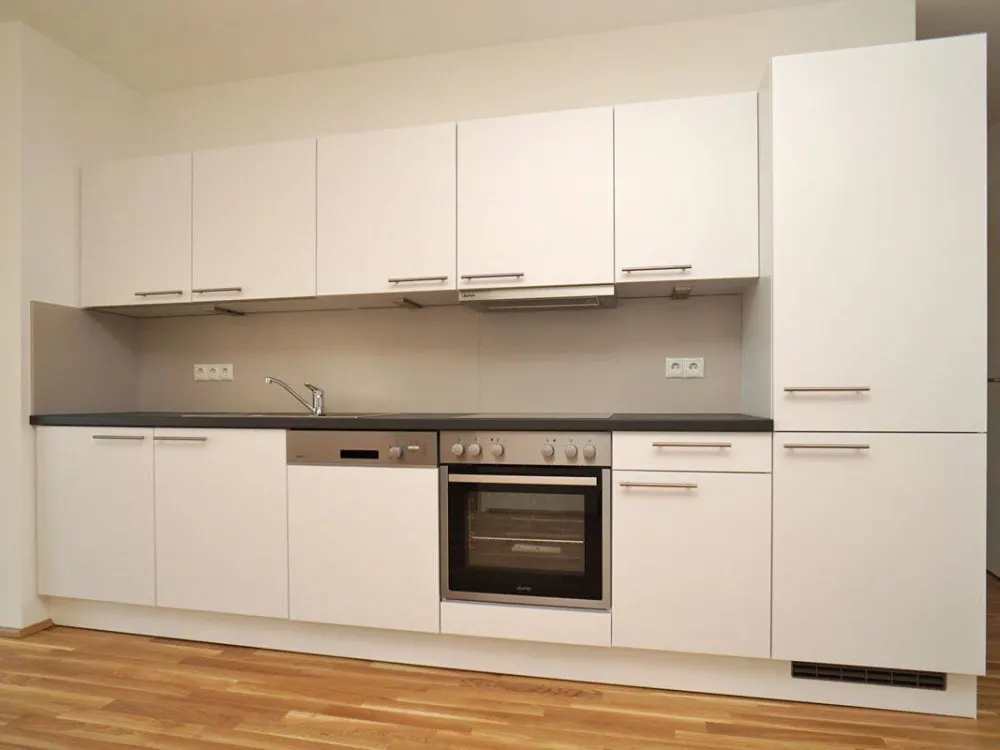 City and close to the Elbe: Balcony + fitted kitchen