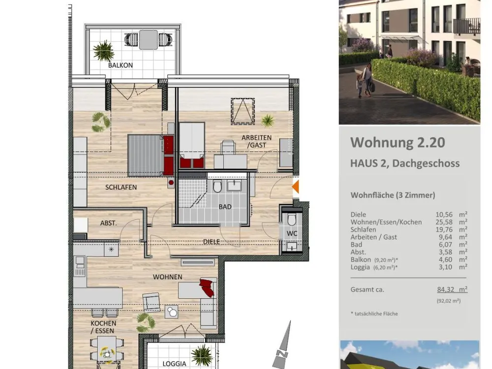 3-Zimmer-Wohnung im Dachgeschoss mit Loggia