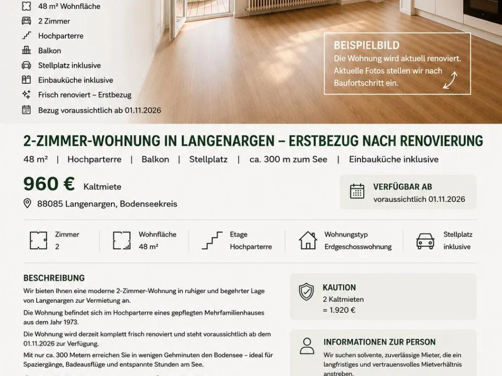 2-Room Apartment Langenargen | Renovated | Balcony | 300 m to the Lake