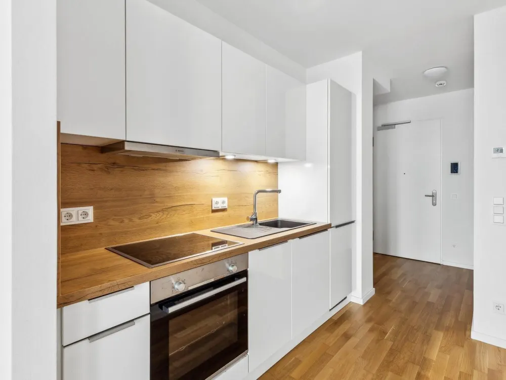 In der Endetage: Hochwertige 1-Zimmer-Neubauwohnung Einbauküche in Frankfurt-Ostend!