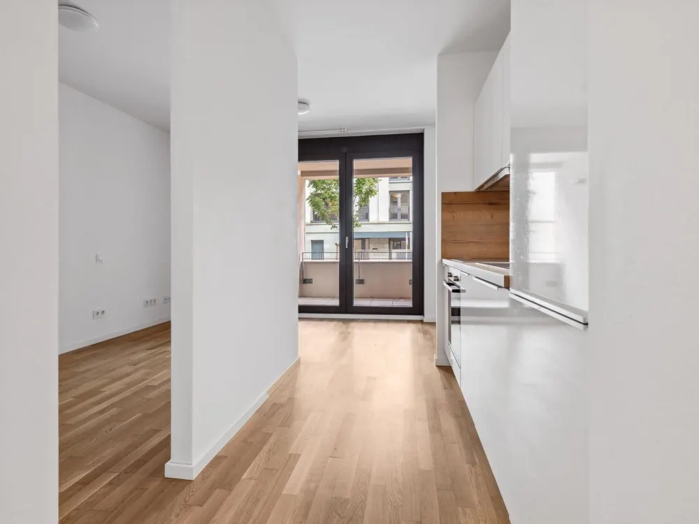 In der Endetage: Hochwertige 1-Zimmer-Neubauwohnung Einbauküche in Frankfurt-Ostend!