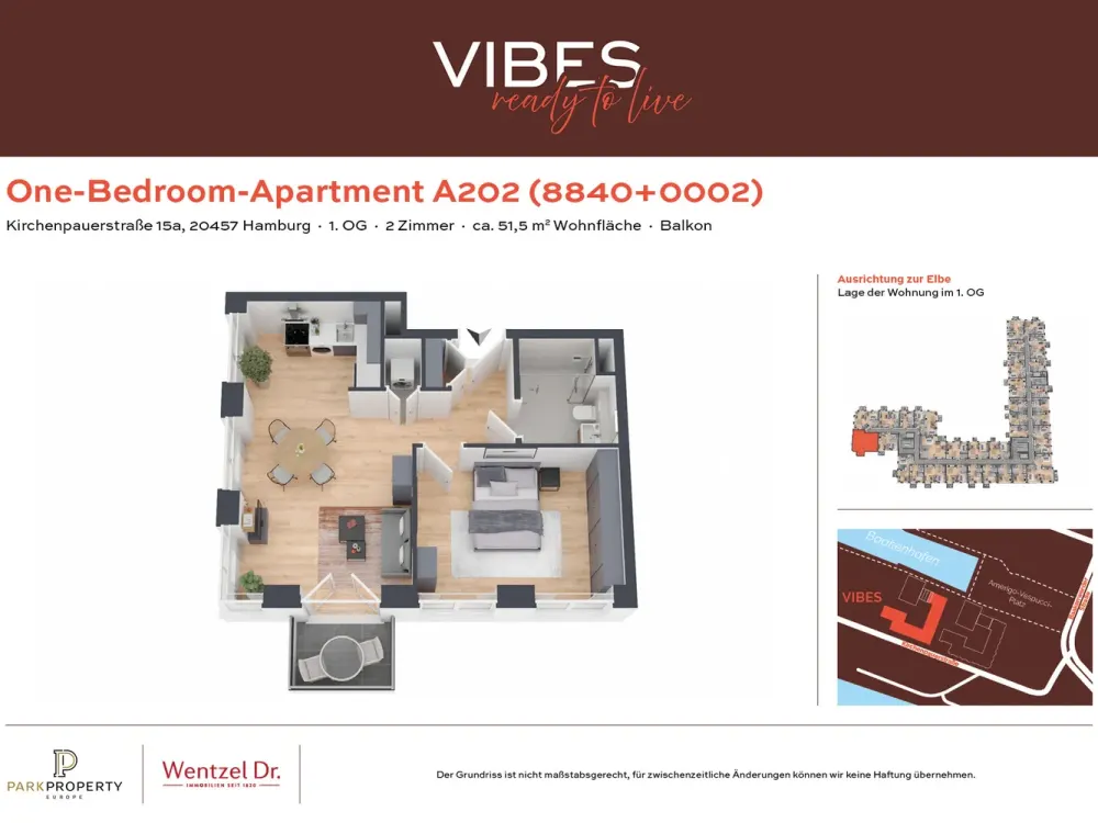 Stilvolles One-Bedroom-Apartment mit Balkon in der HafenCity - Wentzel Dr.