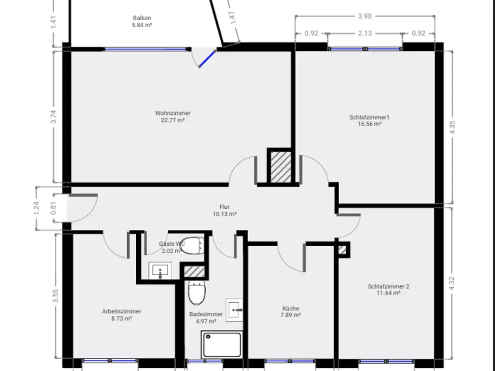 Helle, voll renovierte 4-Zimmer-Wohnung mit Balkon in der Nähe von Hanau