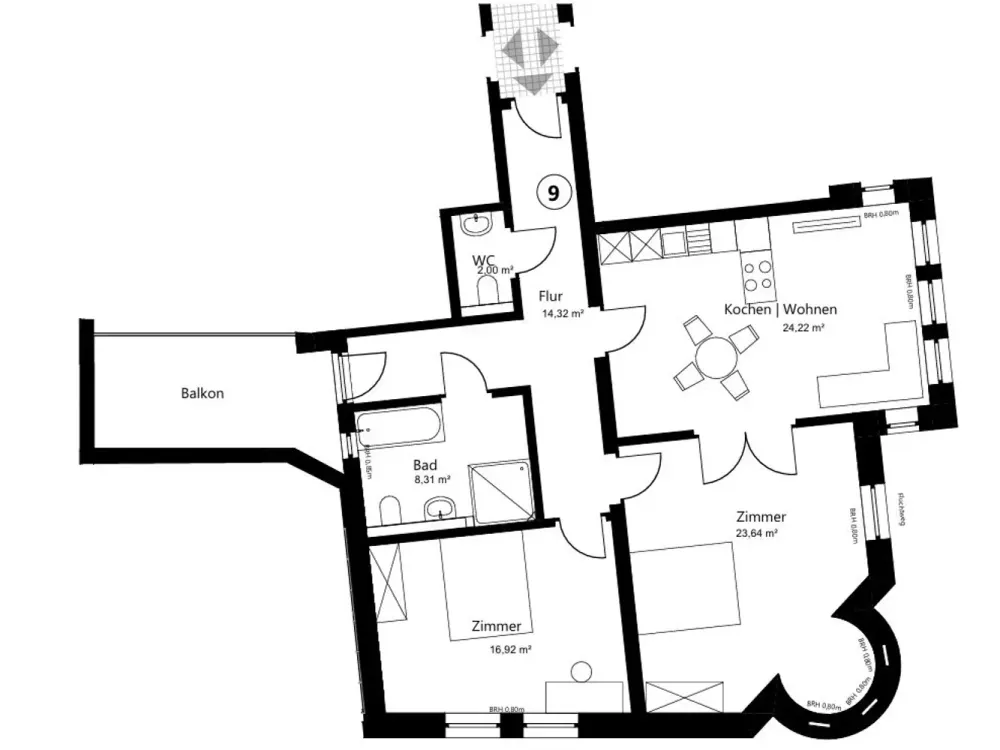 Sehr großzügige 2-Zimmer-Wohnung mit Wohnküche in kernsaniertem Altbau (KFW 70)