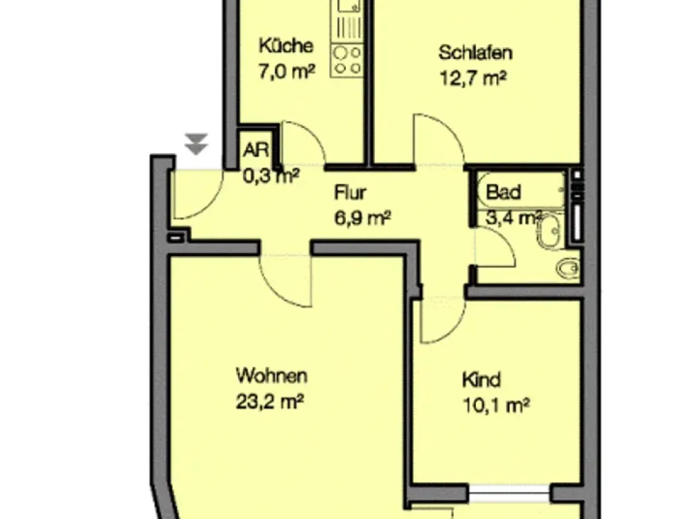 Hell durchflutete 3-Zimmer-Wohnung, Zur Anmietung ist ein WBS der EOF-Stufe III erforderlich!!!