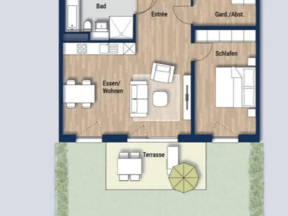 Moderne 2-Zimmer-Wohnung mit Terrasse, offener Wohnküche