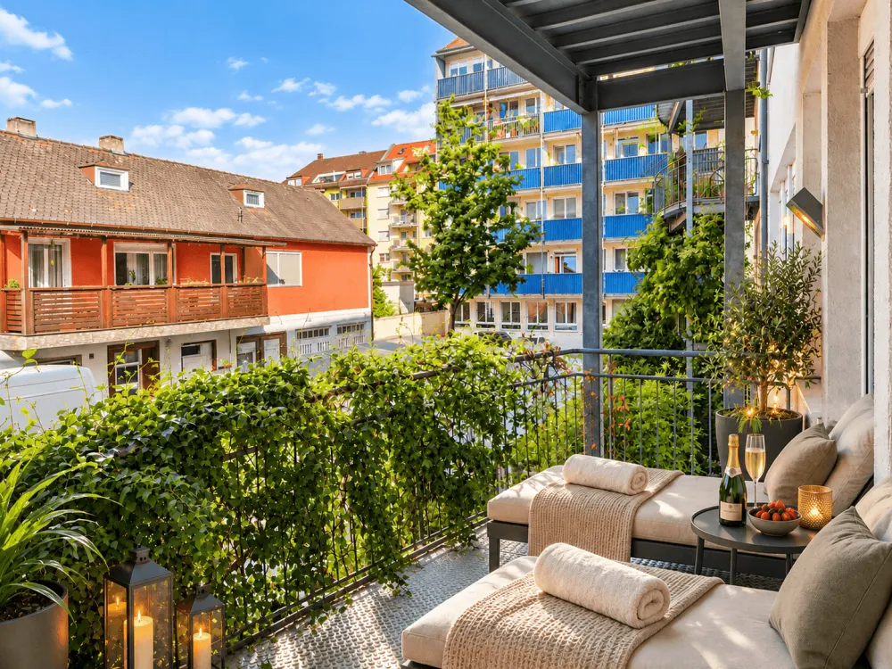 Freshly Painted Loft Apartment in Quiet Courtyard Location with Balcony Terrace and Wellness Bathtub