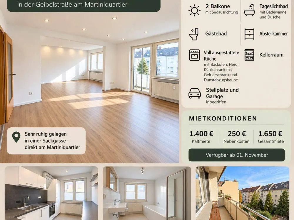 Sunny 3-Room Apartment with 112sqm, 2 Balconies, Built-in Kitchen and Parking Space
