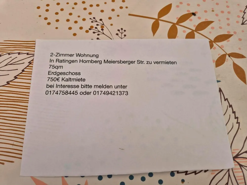 2 Zimmer Wohnung in Ratingen-Homberg zu vermieten / 750 € kalt