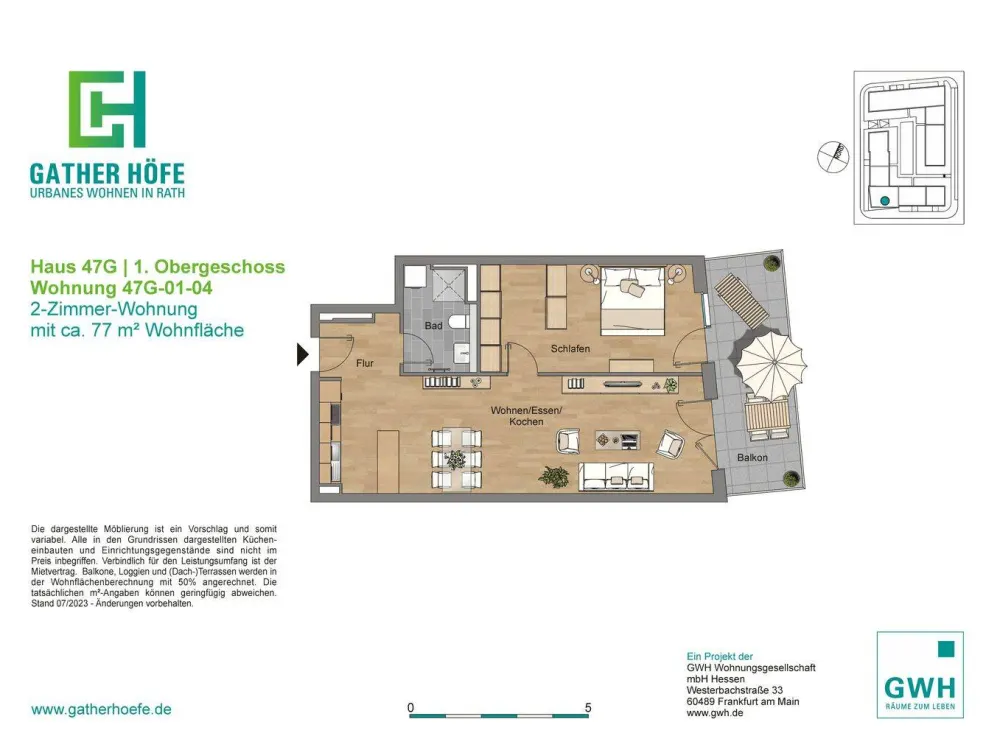 47122/76 Geräumige 2-Zimmer-Wohnung mit großem Balkon in Düsseldorf-Rath