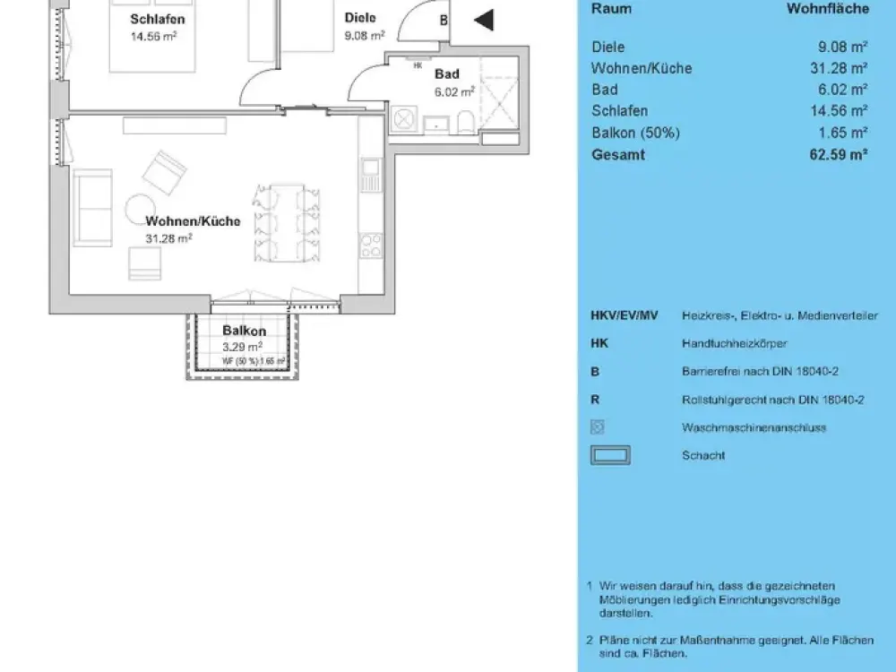 Freifinanzierte lichtdurchflutete 2-Zimmer-Wohnung