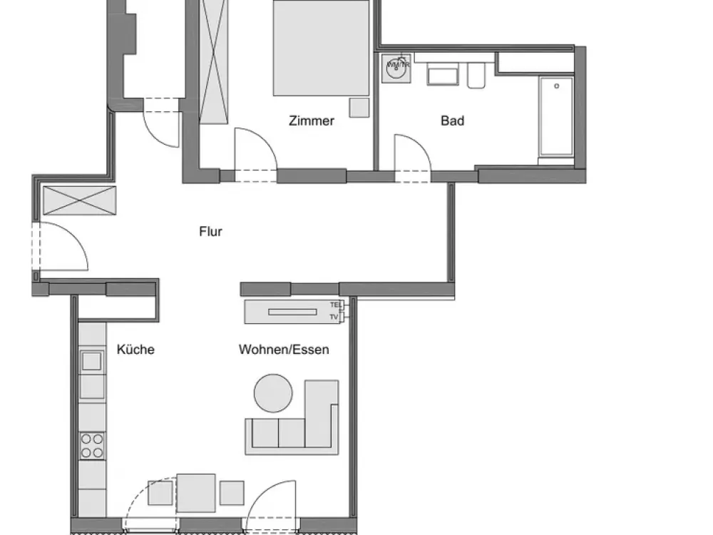 Helle 2-Zimmer-Wohnung mit großzügigem Eingangsbereich und Weitblick