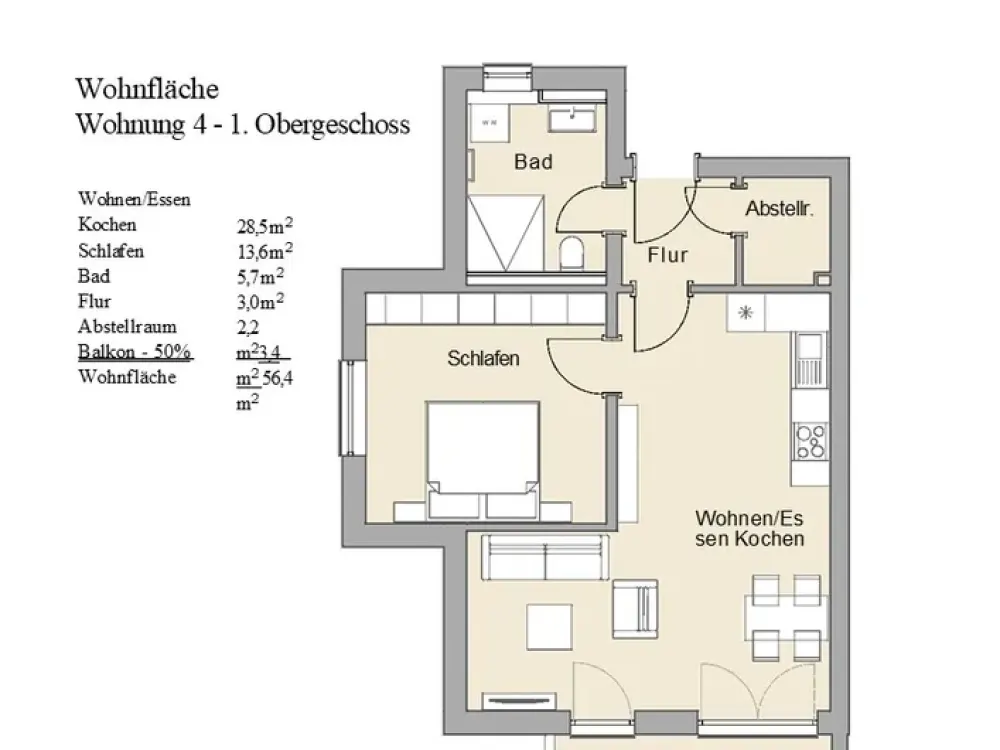 Tenant wanted: FIRST OCCUPANCY: NEW BUILD apartment, 2 rooms, balcony, bathroom, new kitchen, Oberkammlach