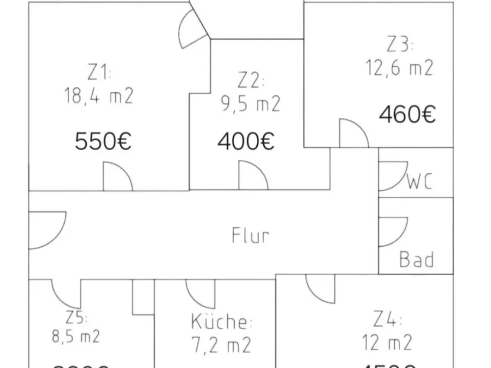 1x Möbiliertes WG Zimmer mit Balkon in 5er WG