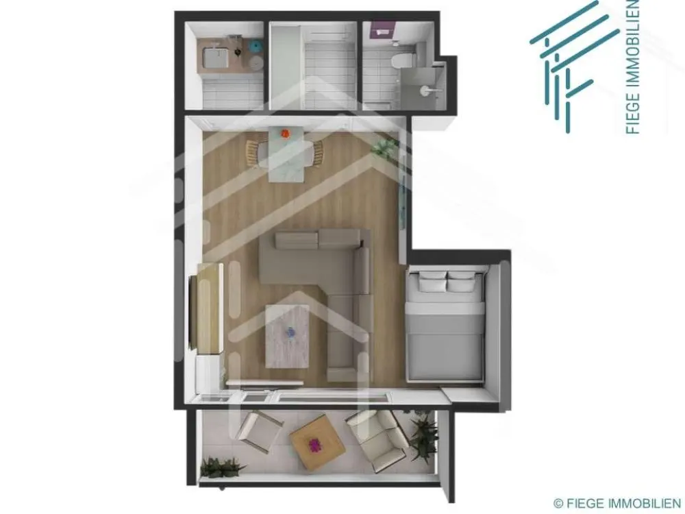 Gut geschnittene 1 Zimmerwohnung mit Balkon und Laminat