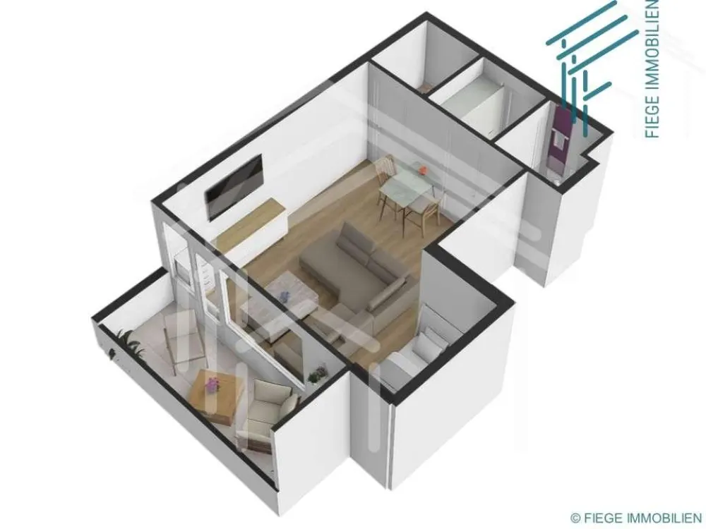 Gut geschnittene 1 Zimmerwohnung mit Balkon und Laminat