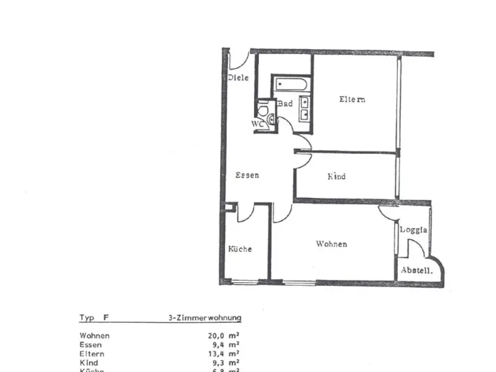 3-Zi-Wohnung, 71 qm, unrenoviert, WM 1.090 €