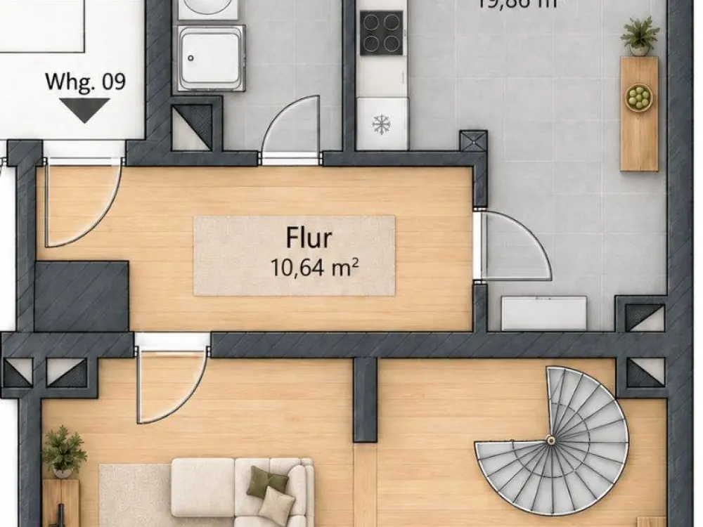 ** DG-Maisonette-Whg. mit Einbauküche und Balkon im Waldstraßenviertel **