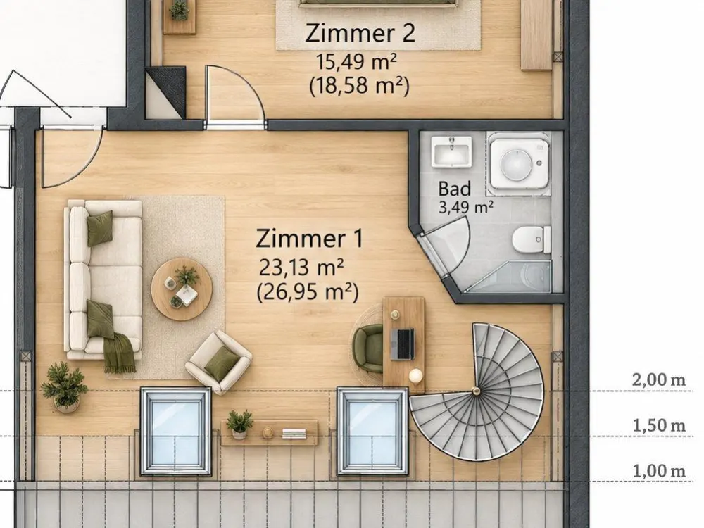 ** DG-Maisonette-Whg. mit Einbauküche und Balkon im Waldstraßenviertel **