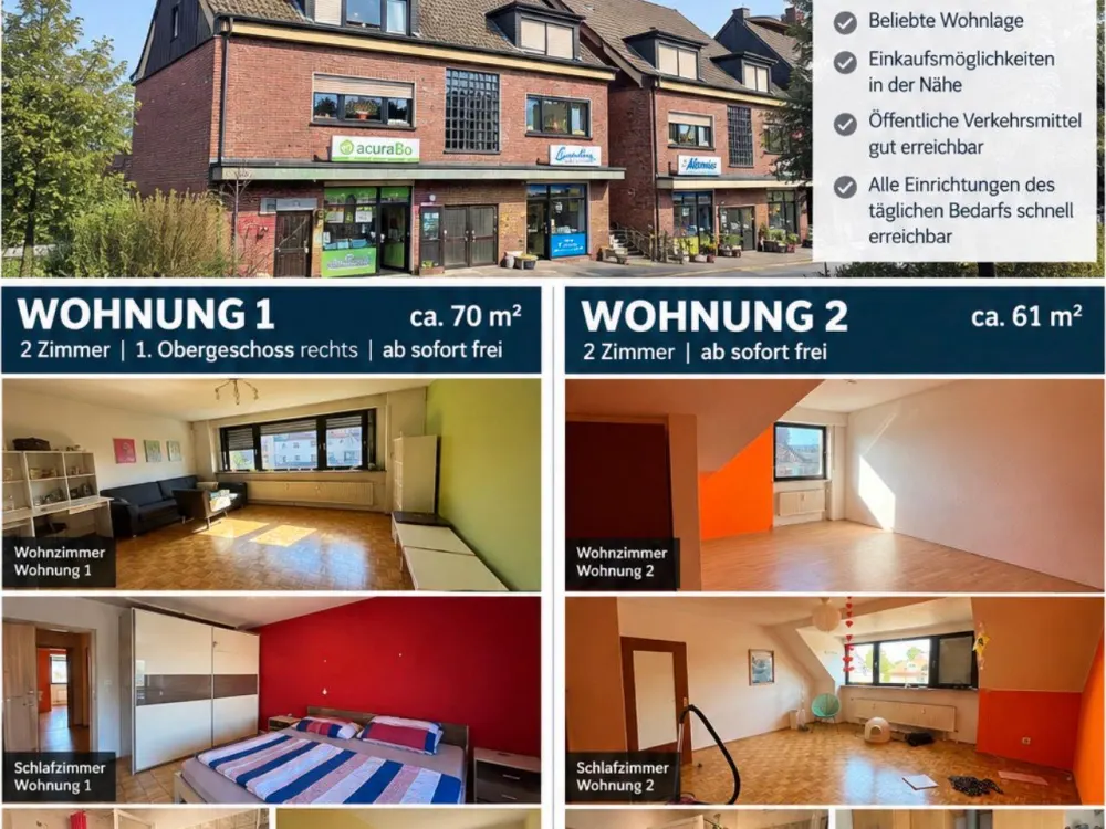 2 Wohnungen frei | 2 Zimmer | 61-70 m² | Bochum-Wiemelhausen