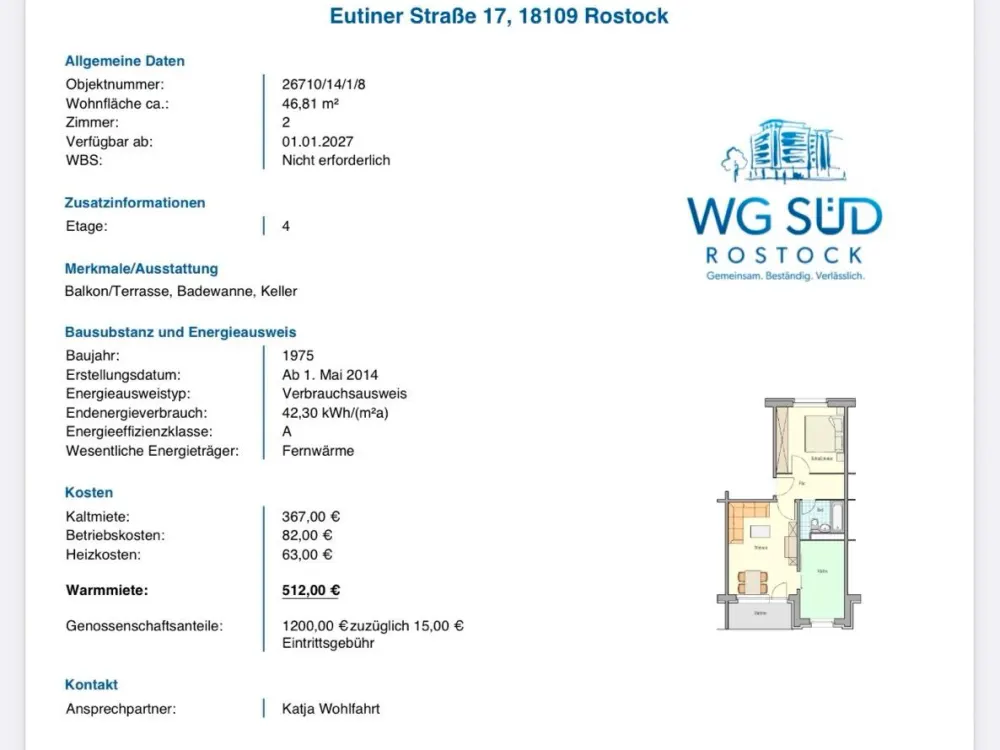 Anfragen-Stopp - 2-Raum Wohnung in Rostock Lichtenhagen zur Miete