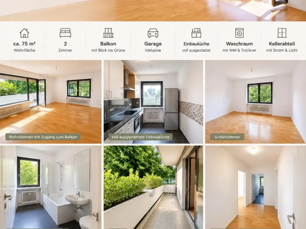Attraktive 2-Zimmer-Wohnung 75 - Balkon, Einbauküche und Garage